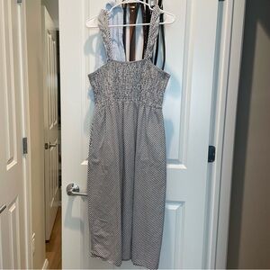 Time and Tru Grey & White Smocked Striped Sundress